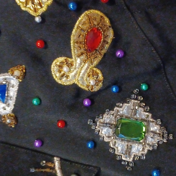 Vintage Gantos Women's Black Blouse With Metallic Beaded Embroidery Size Medium - Picture 4 of 7